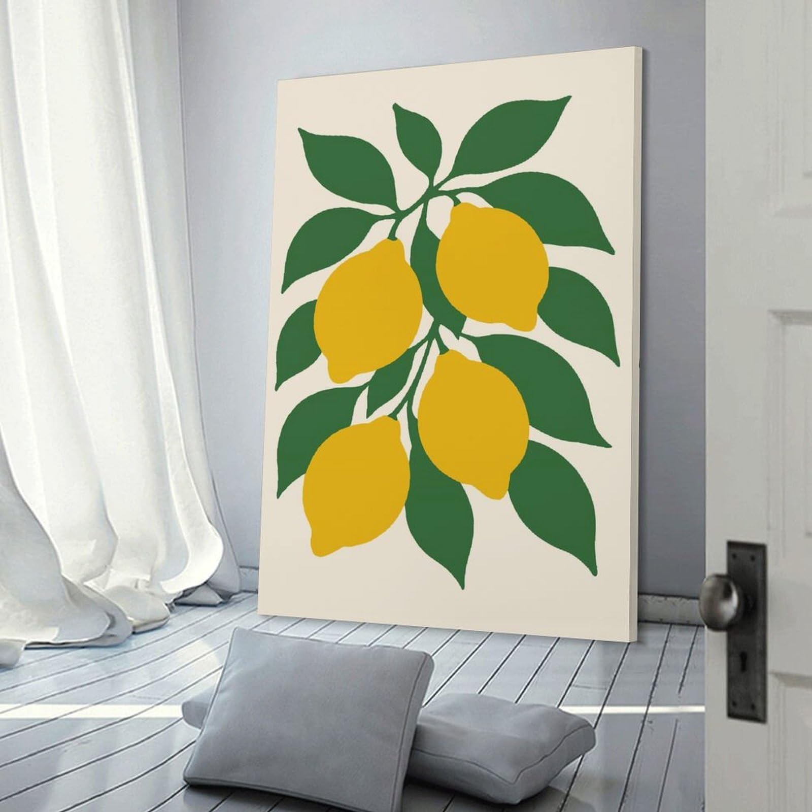 Junmoney Lemon Branch Illustration Canvas Wall Decor, 16x24inch(40x60cm), for New Homes, Bedrooms Or Workspaces, Gift Idea for Housewarming And Birthdays