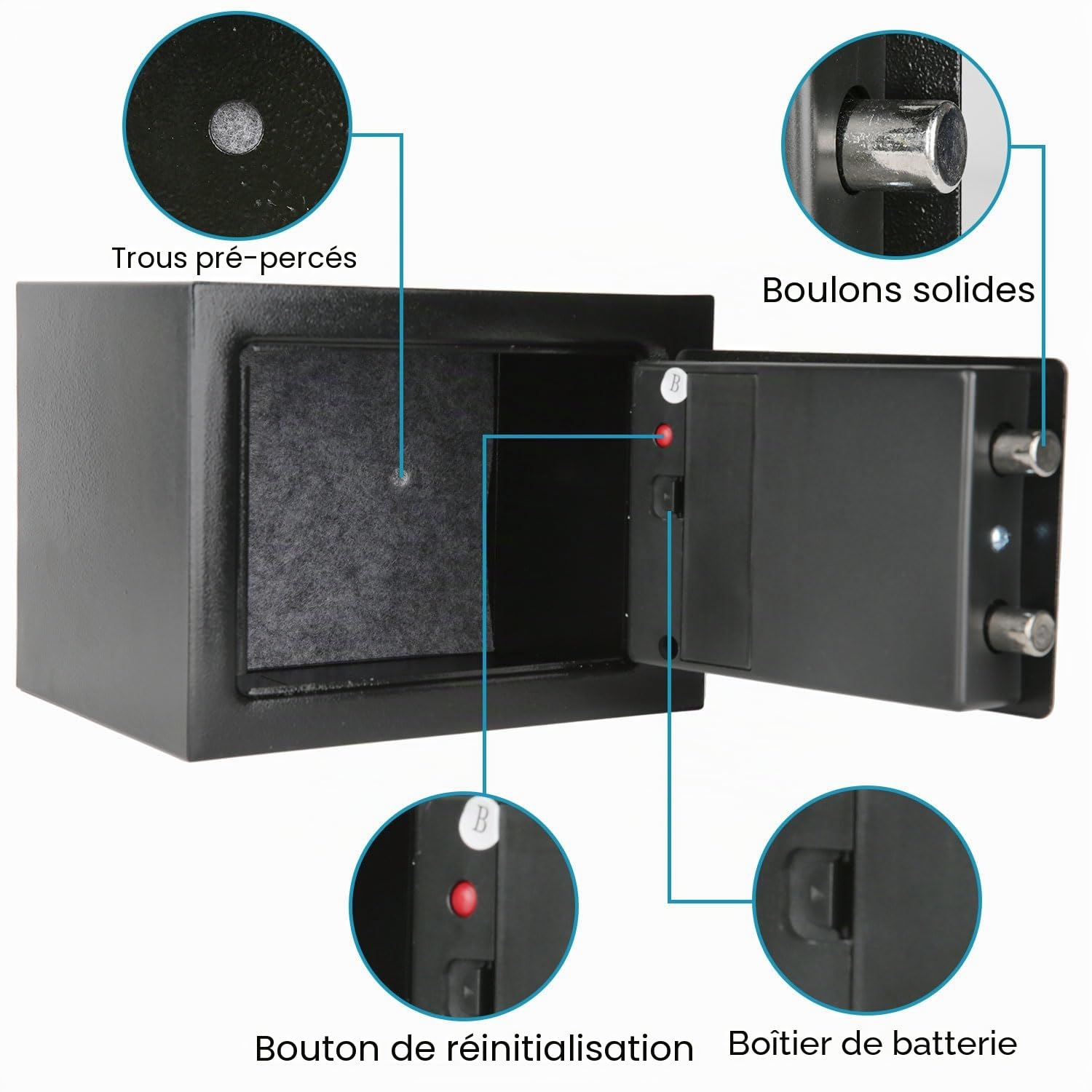 Coffre-fort de 4,6 l pour la maison, coffre-fort électronique antivol avec 2 clés, coffre-fort étanche, boîte de sécurité numérique pour objets de valeur, argent liquide et documents importants