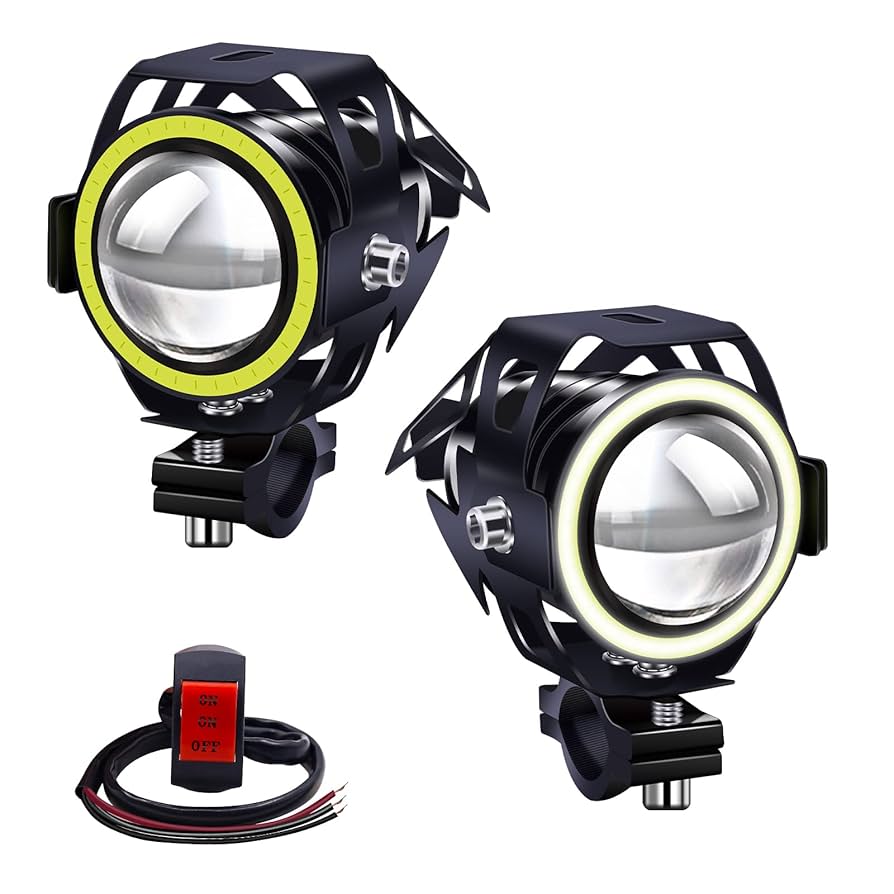 Biqing 2PCS 20W Motorfiets Koplampen Met Rode Angel Eye, 3" Vierkante LED Mistlampen 12V 24V Extra Licht Motor Extra Koplamp Met Stuurschakelaar 7/8" 22mm