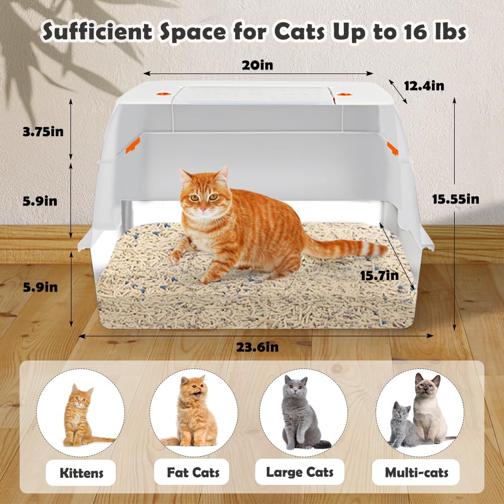 Vivifying Caja de Arena de Acero Inoxidable, Caja de Arena Cerrada XL para Gatos con Tapa de Lados Altos (Beige)