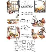 Autumn Days House Home Window Clear Stamps and Metal Cutting Dies Set with Plastic Envelope Box for Card Making DIY Scrapbooking Supplies Silicone Stamps Knife Mold ForDecor