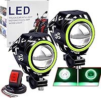 Vista 9 de Ourbest Luces antiniebla para motocicleta con interruptor, 12 V/24 V, 3 pulgadas, luz auxiliar de halo para ATV, scooter, camiones, luces Amarillo