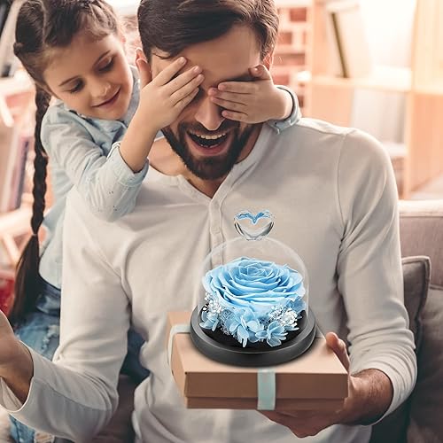 Miniatura 6 de DuHouse Forever Roses - Caja de flores reales preservadas, para regalo de San Valentín, cumpleaños, aniversario, Navidad (azul cielo)