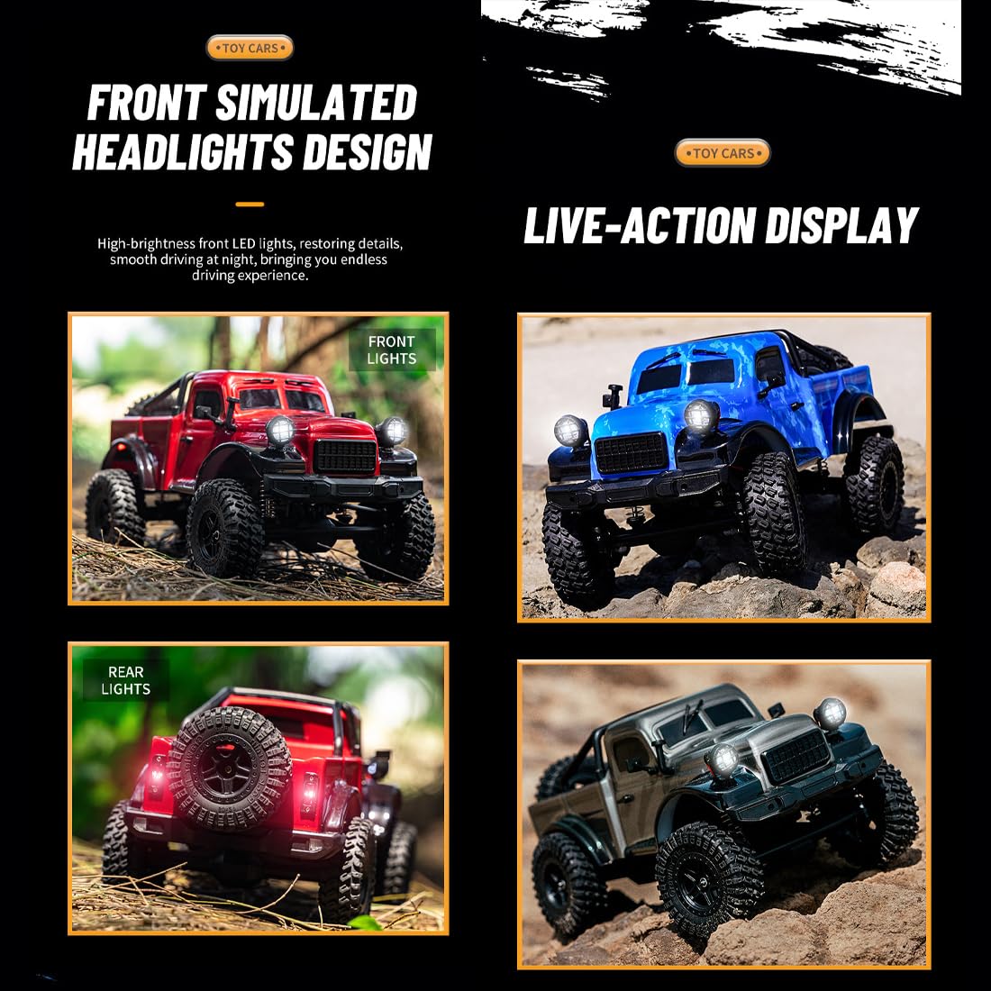 C8813 RC Rock Crawler Truck w skali 1/18 z oświetleniem LED, 2,4 GHz, 4 WD, 12 km/h, pickup RTR, pojazd terenowy, zdalnie sterowany samochód, prezent hobbystyczny dla dorosłych i hobbystów