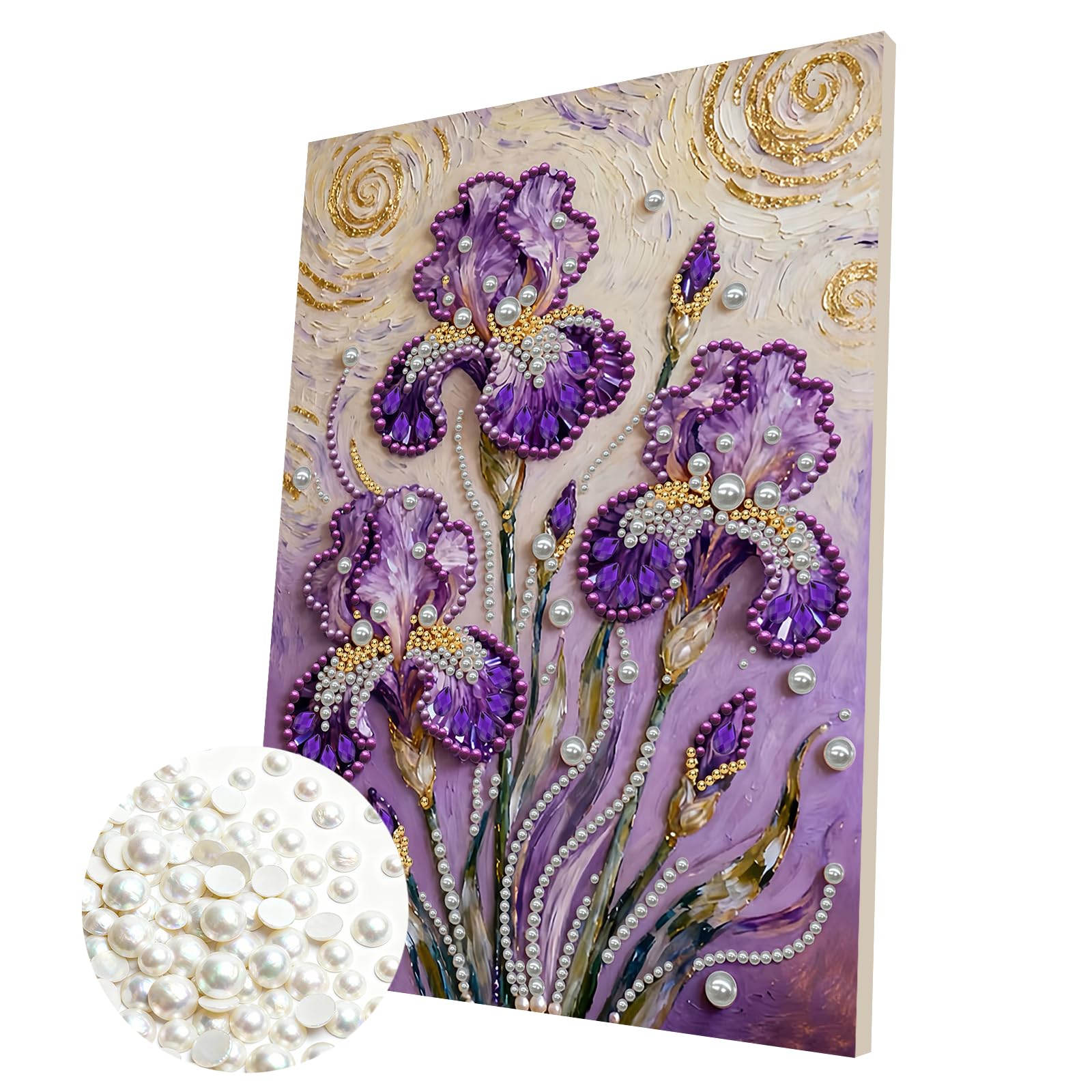 DIY Pearl Painting Kit with Wooden Frame, 3D Plastic Pearl Gemstone Ocean Art Craft for Adults Beginners, Diamond Art Kits for Adults, Home Wall Decor Ready Gift for Women(Iris-A)(30 * 40cm)
