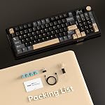 RedThunder K95 Clavier Mécanique Sans Fil, Écran TFT & Bouton, Tri-Mode BT5.0/2.4GHz/USB-A Hot Swappable Personnalisé, Interrupteurs Linéaires Pré-lubrifiés, Structure Gasket, Clavier de Jeu RGB pour WIN/IOS, Noir-Or