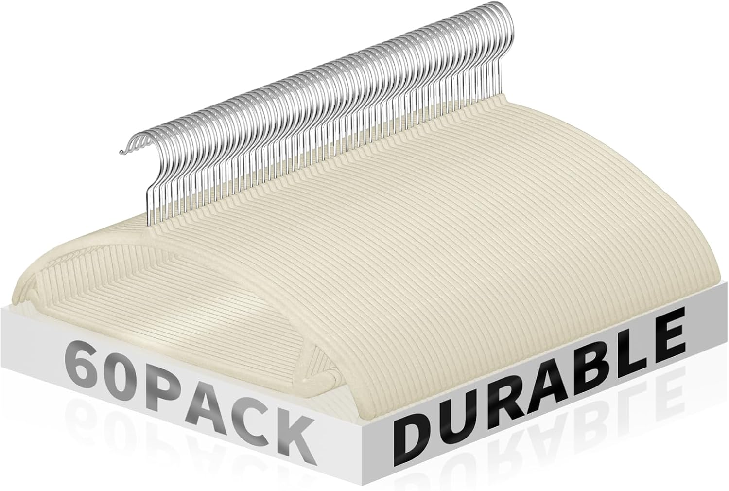 Jiang&Rong 60 Pack Beige Velvet Hangers, Ultra Thin Space Saving Non-Slip Clothes Hangers, No Shoulder Bumps Suit Hangers for Sweaters, Jackets, Pants, Dresses & Shirts, Heavy Duty Velvet Coat Hanger