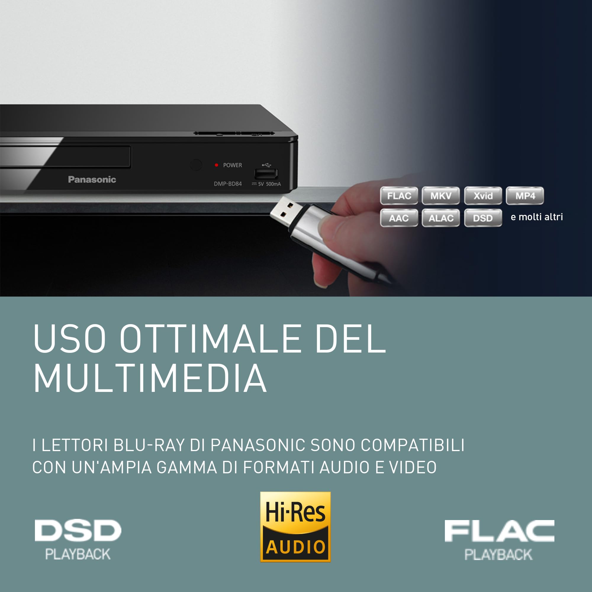 Panasonic DMP-BD84EG-K Lettore Blu-ray Disc/DVD 2D Smart Network, App Internet, Audio ad Alta Risoluzione, Riproduzione HDD Esterno, USB, Ethernet, Design Compatto, Nero