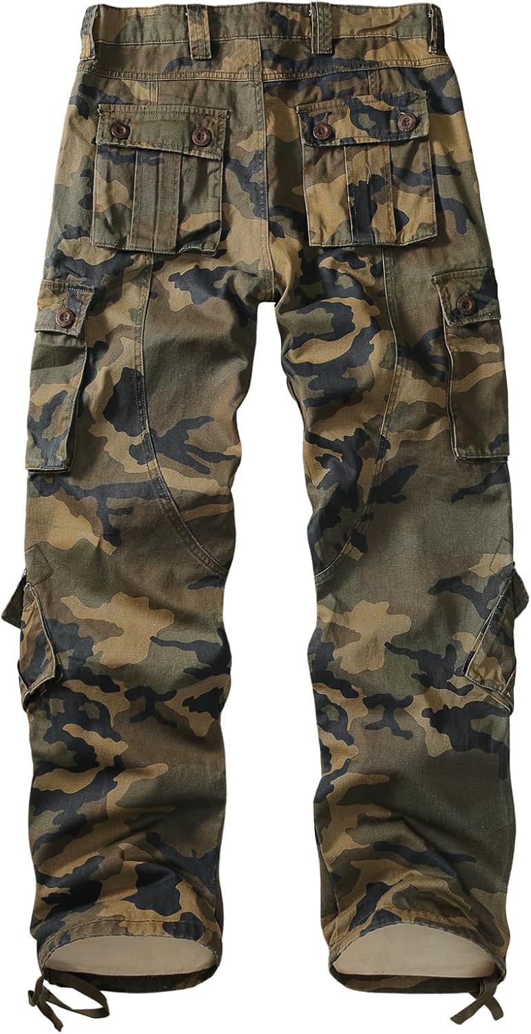 Men's BDU Casual Military Pants, Combat Camo Cargo Work Pants Fit Outdoors Tactical Wild Army Hunting Baggy 8 Pockets No Belt