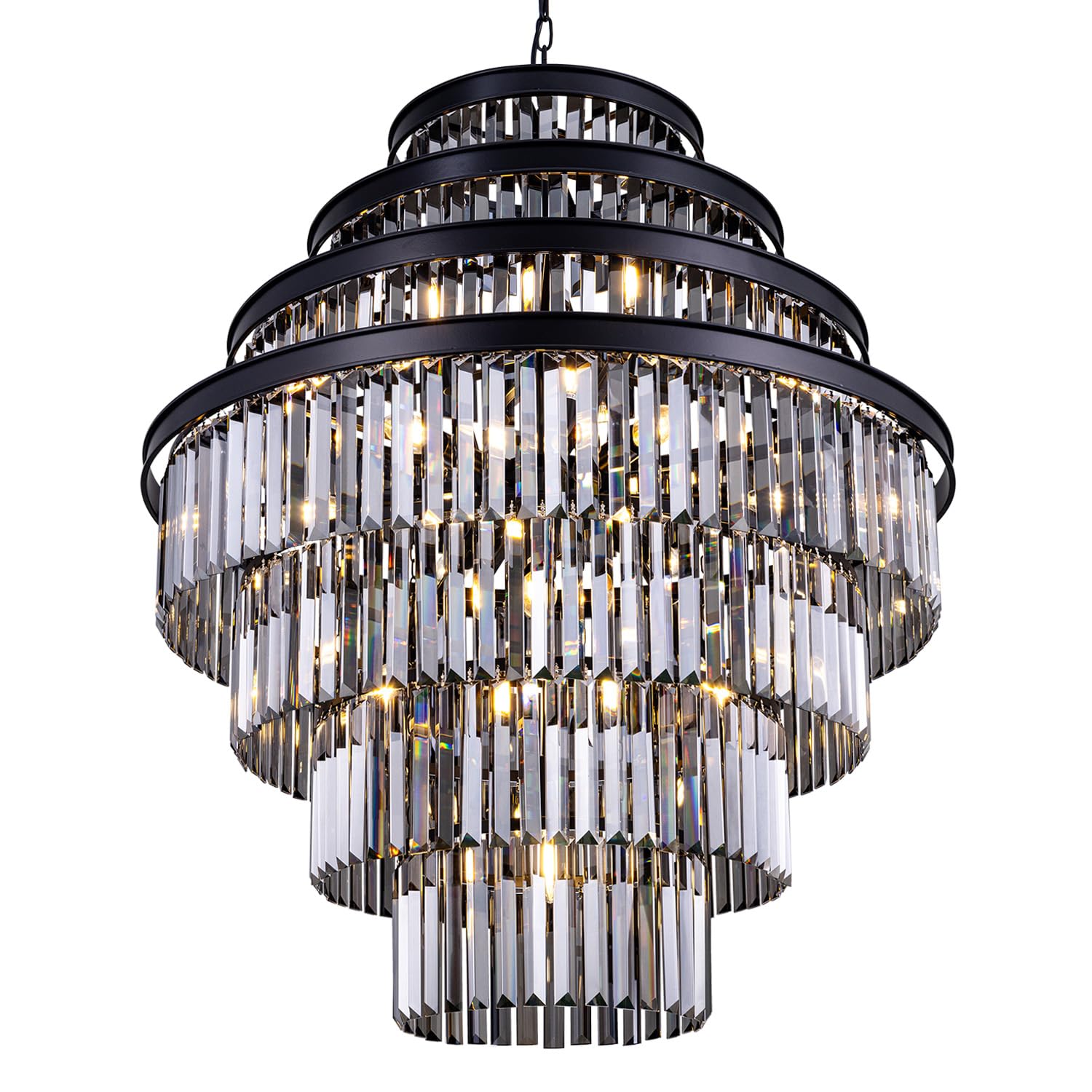 Photo 1 of Wellmet Gray Luxury 7-Tier Chandelier - Large Black Crystal Chandelier for Living, Dining, Porch, Entryway, Hallway, Restaurant - 31'W