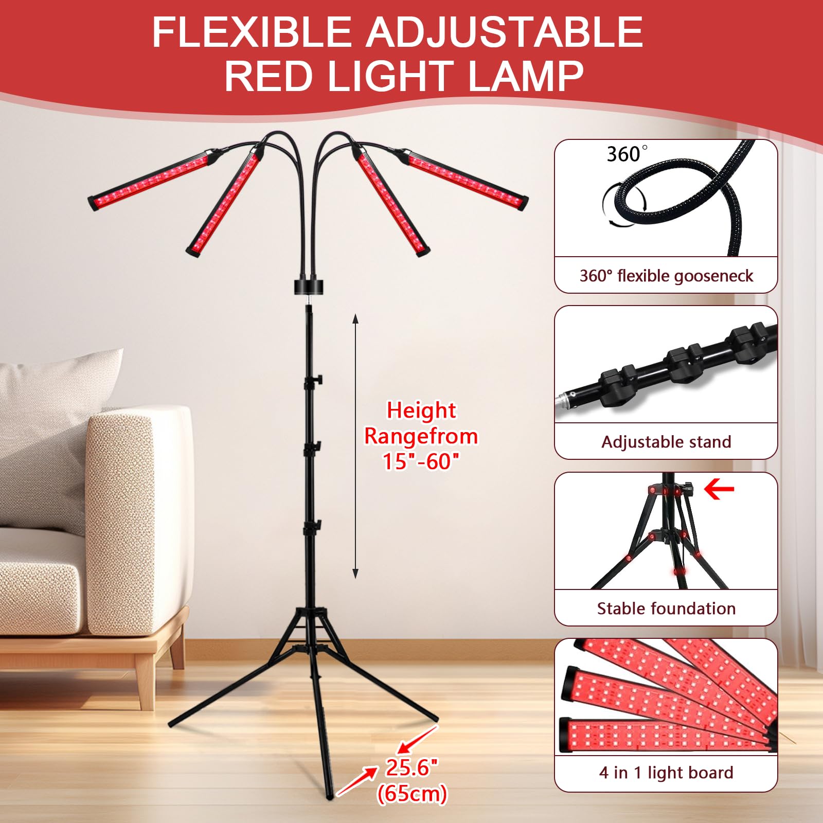Lampada a infrarossi da 180 LED con supporto, 940 nm e 850 nm e 660 nm a luce rossa