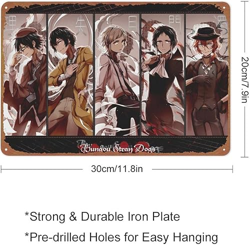 Miniatura 2 de KIVYYB Bungou - Póster de metal con diseño de perros callejeros, estilo retro, 8 x 12 pulgadas