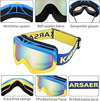 Vista 5 de Karsaer - Gafas de esquí antivaho, gafas de nieve OTG, 100% protección UV, gafas de snowboard con lentes dobles flexibles para hombres, mujeres