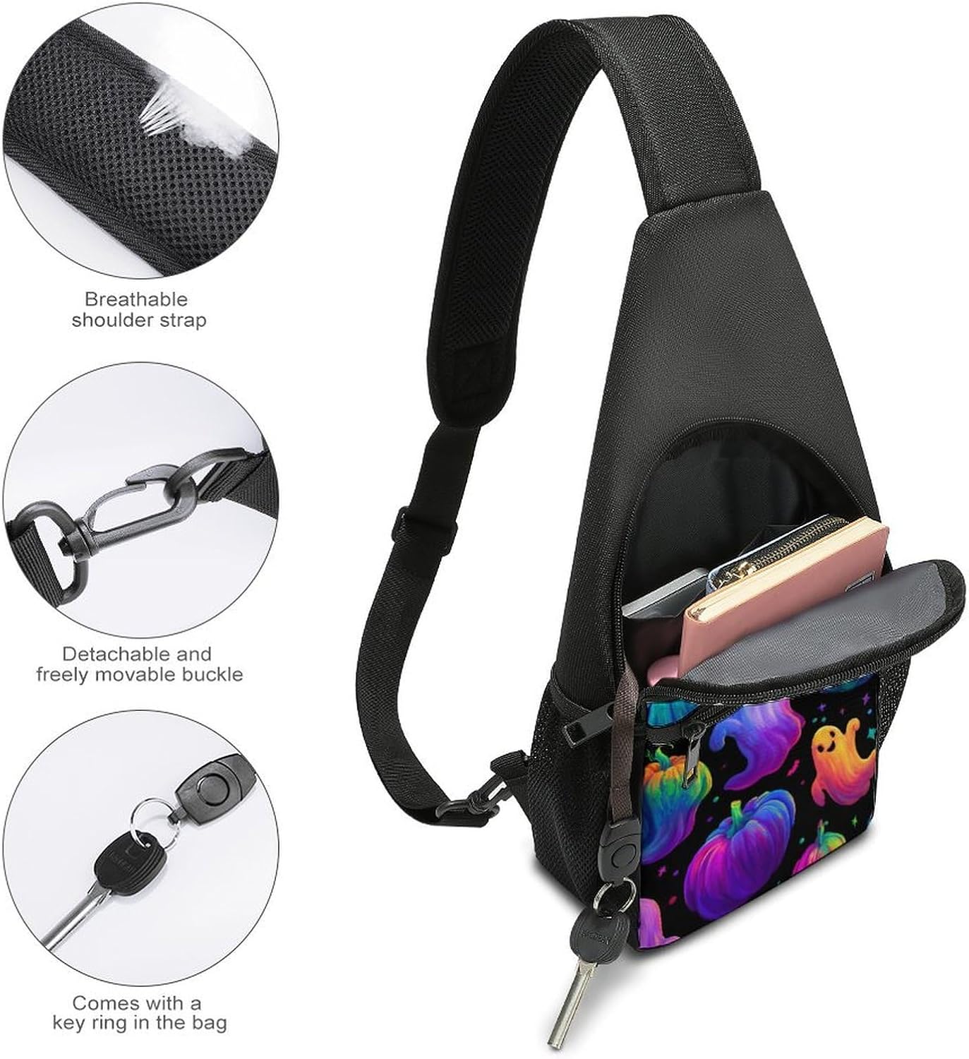 Ghosts Pumpkins Glowing Halloween Crossbody Sling Backpack Chest Bag Daypack