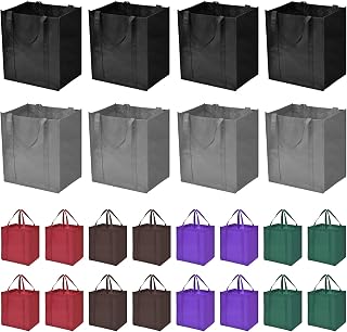 JERIA 24-Pack Heavy Duty Reusable Grocery Bags - Extra Large Foldable Washable Tote Bags with Reinforced Handles, Assorted Colors