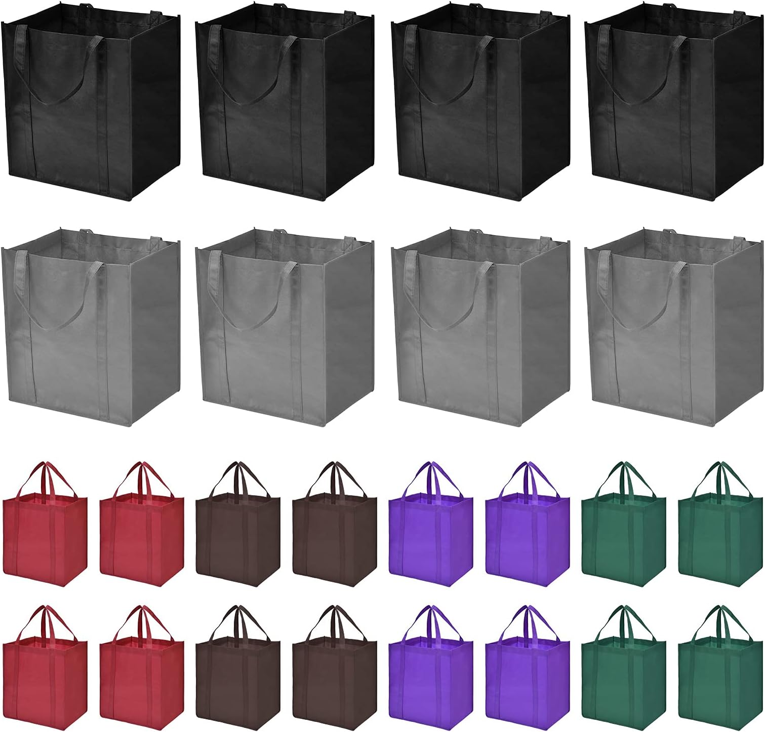 24-Pack Reusable Grocery Bags，Large Washable Foldable Shopping Bags，Heavy Duty Tote Bags with Reinforced Handles