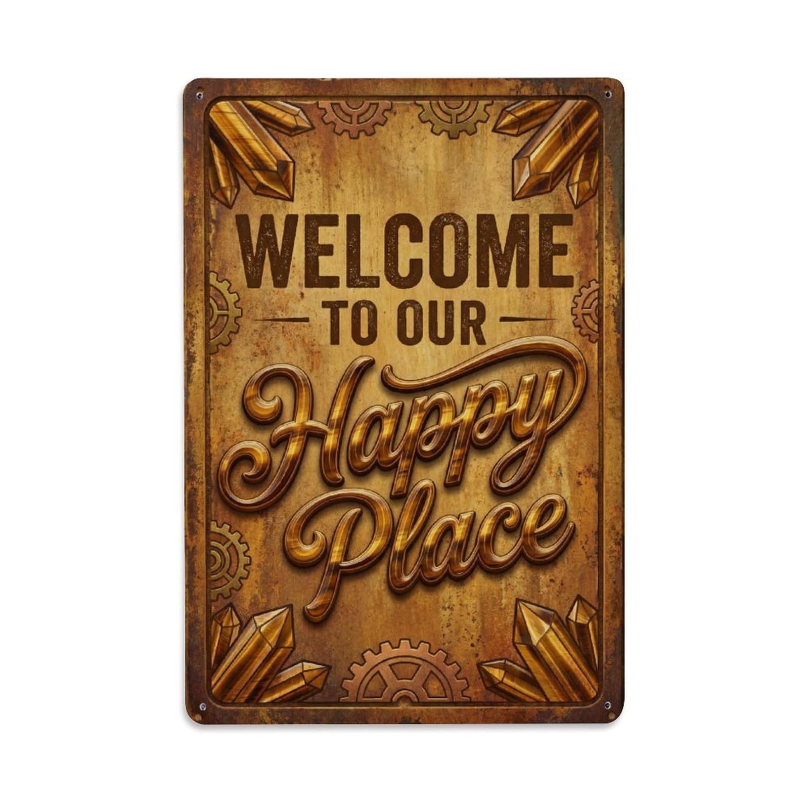 Okngb Style Vineyard Leaf Welcome Happy Place Fruit Orchard Gate Metal Tin Sign Plaque Wall Decor For Cafe, Man Cave, Club Bar, Office, Home Garden Round Metal Poster 8X12inch