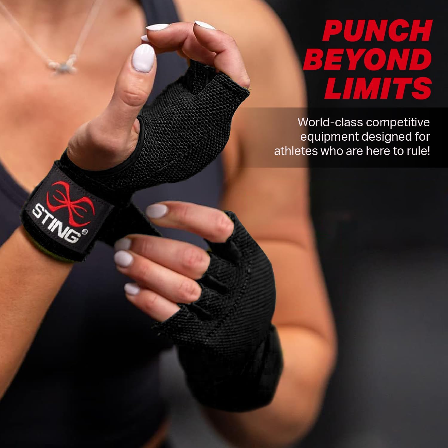 STING Quick Boxing Hand Wrap Gloves - Elastic Compression & Knuckle Padding - MMA & Muaythai Hand Protection for Training & Competition - Black, Medium - Men & Women