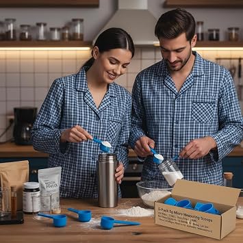 5g Plastic Measuring Spoons (10ml) Pack of 5 mini Scoops for Protein Poweder, Creatine, Coffee, Lab, Baking, Laundry, Canisters, Dry Goods 1 Teaspoon Measuring Spoons (tsp), Blue