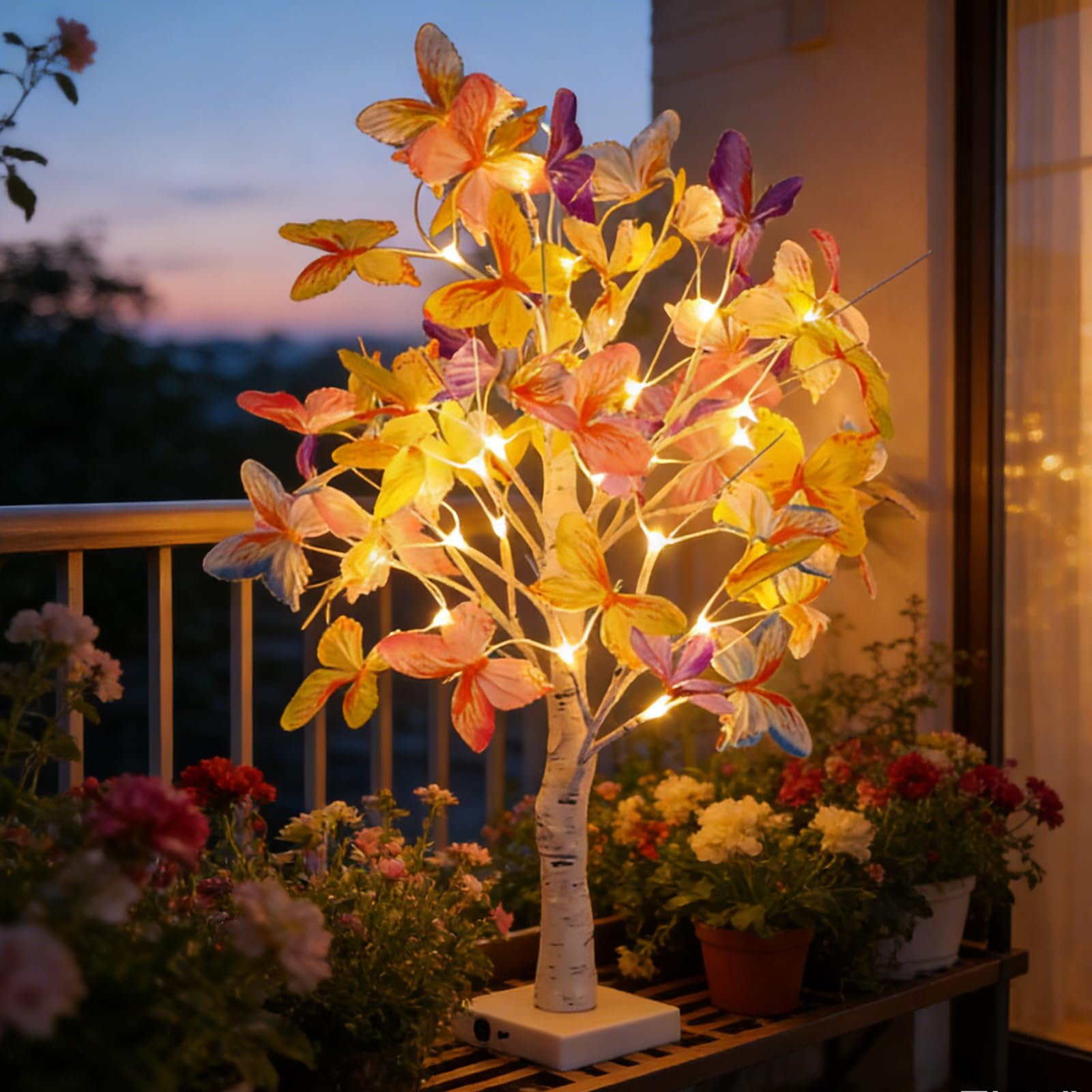 wpdash Butterfly Tree Table Lamp Tree Light with 24 LED Bead and Butterfly Leaves 3 AA or USB Powered Night Lights for Children's Room Romantic Date Theme Party Decoration — image 1