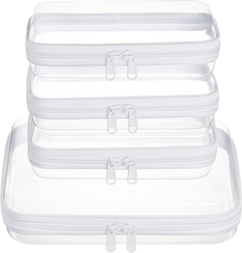 4 pcs Clear Zipper Pouches,Hard Shell Zipper Case | Toiletry Bag for Travel, CLear Diaper Bag, Toiletry Pouch, Travel Organizer, Cosmetic Bag,Toy Storage Bins (M+3S)