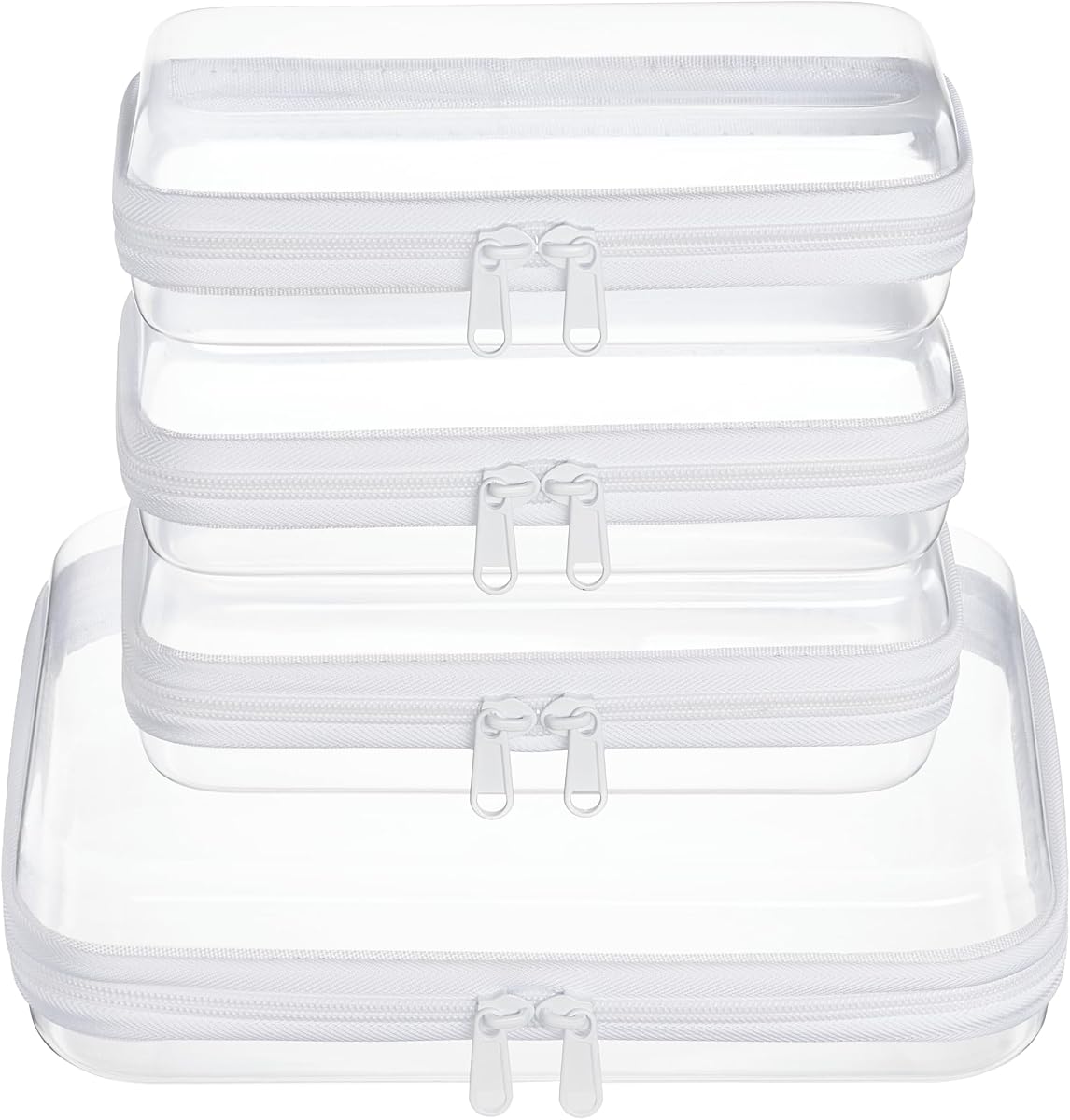 4 pcs Clear Zipper Pouches,Hard Shell Zipper Case | Toiletry Bag for Travel, CLear Diaper Bag, Toiletry Pouch, Travel Organizer, Cosmetic Bag,Toy Storage Bins (M+3S)