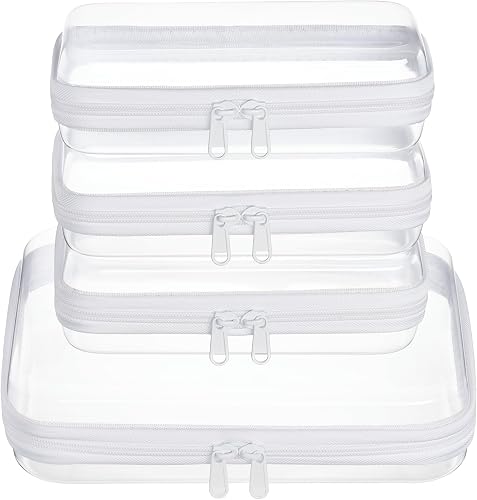 4 pcs Clear Zipper Pouches,Hard Shell Zipper Case, Toiletry Bag for Travel, CLear Diaper Bag, Toiletry Pouch, Travel Organizer, Cosmetic Bag,Toy Storage Bins (M+3S), White, M+3S, M+3s