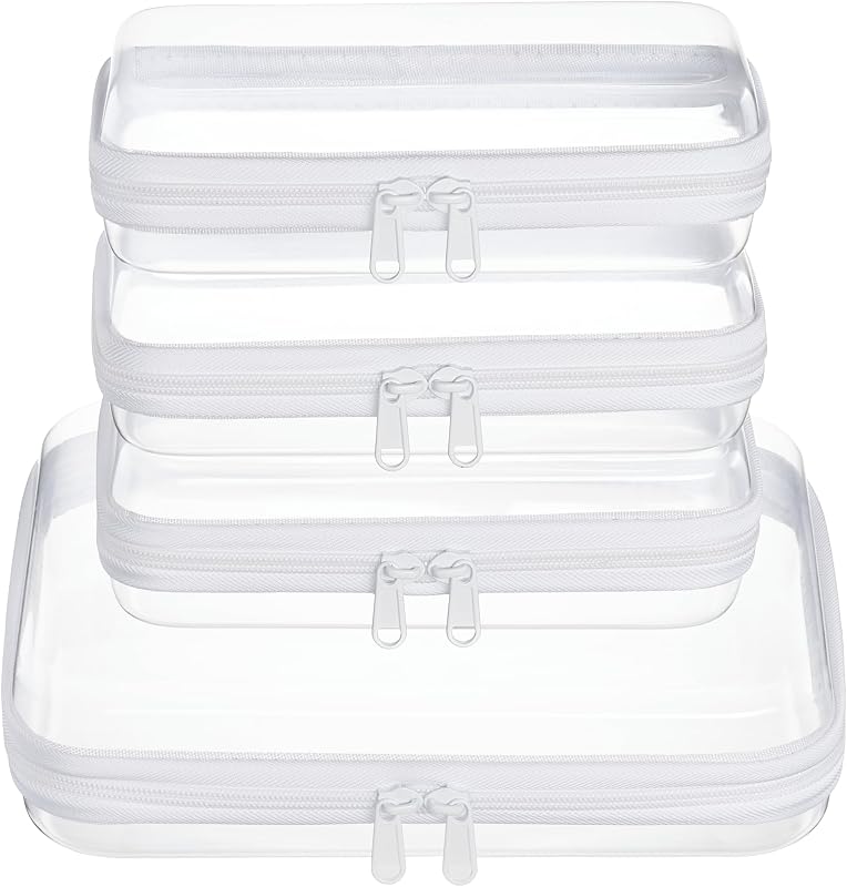 Necessaires transparentes com zíper e estrutura rígida WELPIRT, branca, conjunto com 4