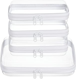 4 pcs Clear Zipper Pouches,Hard Shell Zipper Case, Toiletry Bag for Travel, CLear Diaper Bag, Toiletry Pouch, Travel Organizer, Cosmetic Bag,Toy Storage Bins (M+3S)