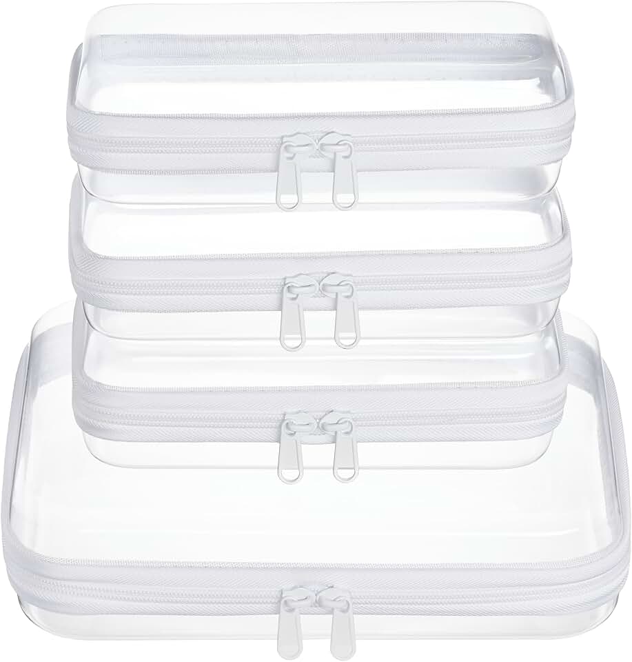 4 pcs Clear Zipper Pouches,Hard Shell Zipper Case, Toiletry Bag for Travel, CLear Diaper Bag, Toiletry Pouch, Travel Organizer, Cosmetic Bag,Toy Storage Bins (M+3S)
