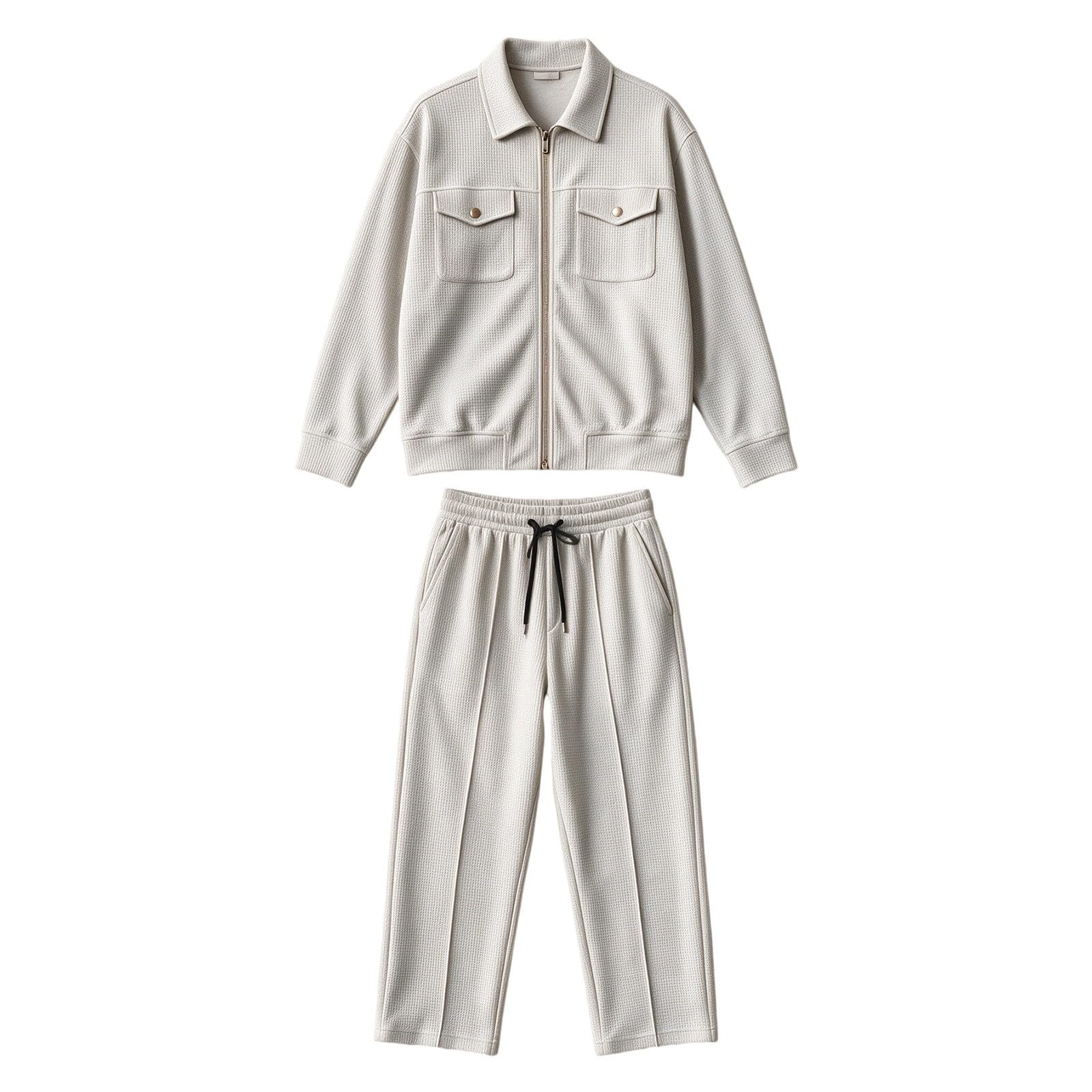 Uomo Tute Waffle 2 Pezzi Manica Lunga Cerniera Giacca & Pantaloni | Tuta Per Il Tempo Libero Sport Uomo Casual Giacca da Golf Pantaloni Jogging Tasca Set Casa Lavoro