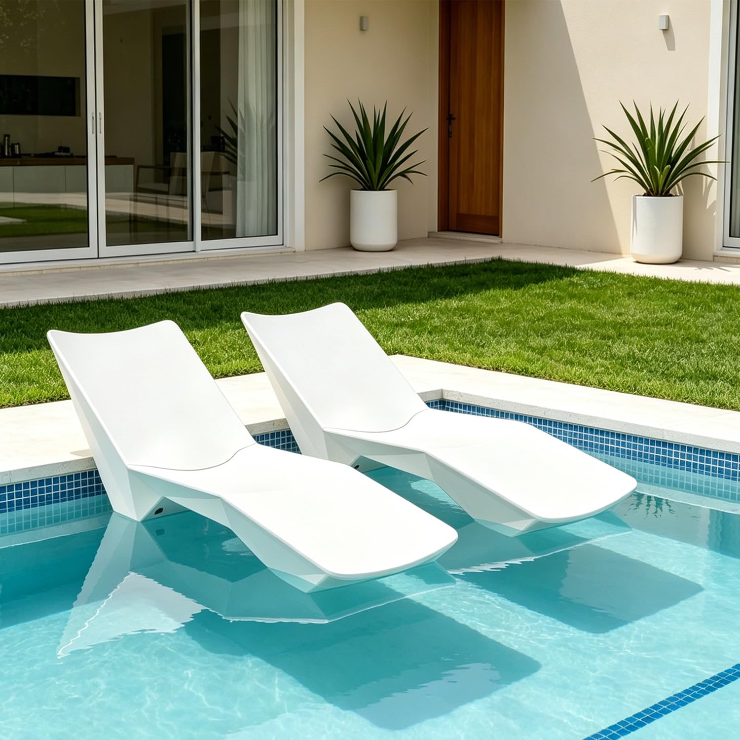 in Pool Lounge Chairs, Set of 2, Pool Lounge Chairs, Use in Pools with Shelves Up to 12 Inches Deep, Weather-Resistant,Tanning Chairs for Sun Shelves, Poolside &amp; Beach Lounge for Outdoor Relaxation