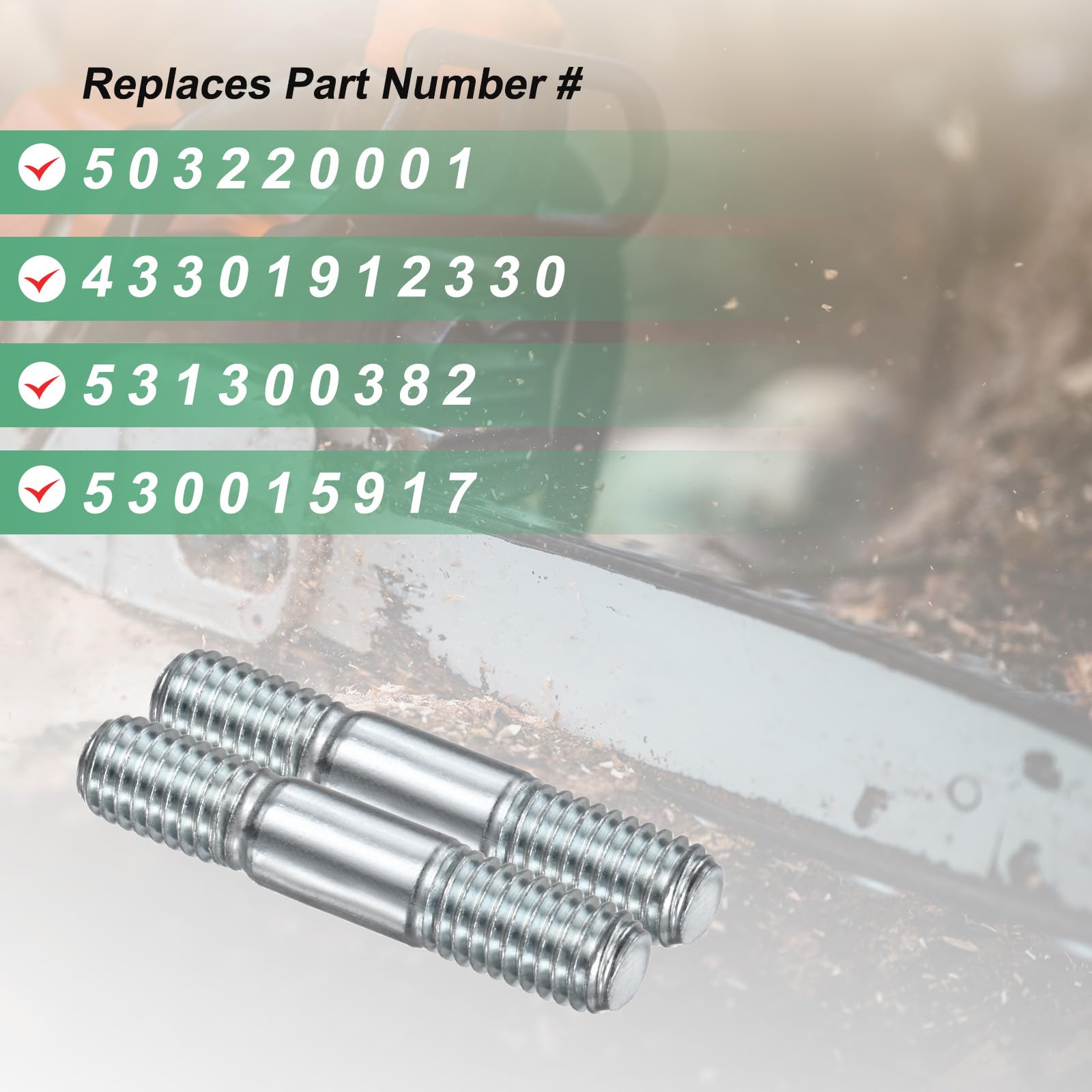 M METERXITY 2-Set Chainsaw Guide Bar Studs & Bar Nuts M8 x 1.25 Thread Manganese Steel Double End Bar Studs for Echo 52/28/59 Chainsaw Flange Bar Studs & Bar Nuts Kit Replacement - Image 4