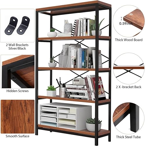 Miniatura 4 de Estantería industrial de 5 niveles, estantería de escalera de 58 pulgadas de alto, estantes de almacenamiento, marco de metal para muebles, muebles