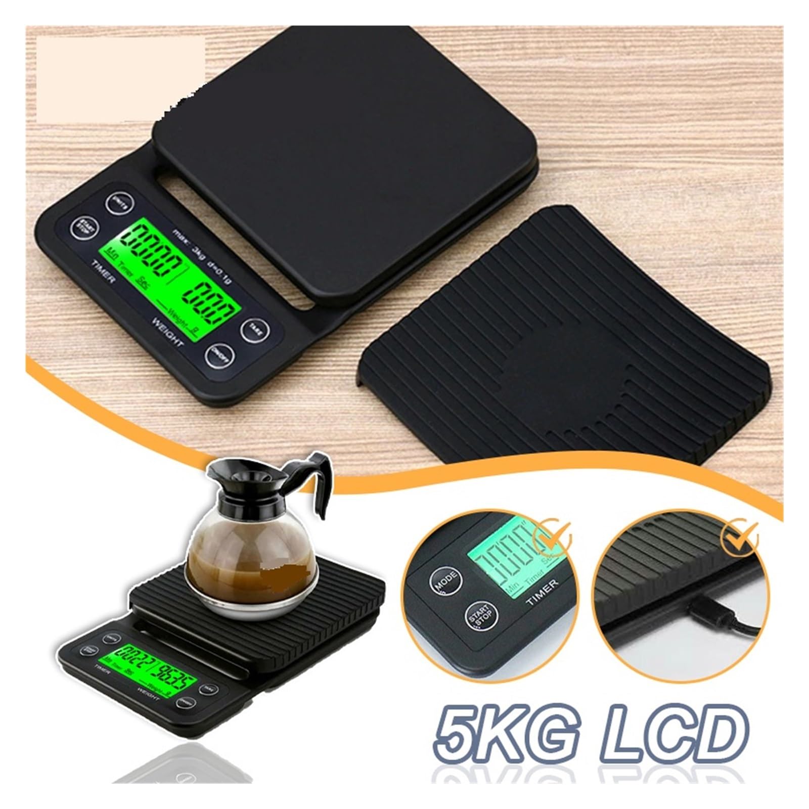 5 kg LCD Elektroniczna waga przelewowa do kawy z timerem Przenośna cyfrowa waga kuchenna Wysokiej precyzji narzędzie pomiarowe Elektroniczna waga(