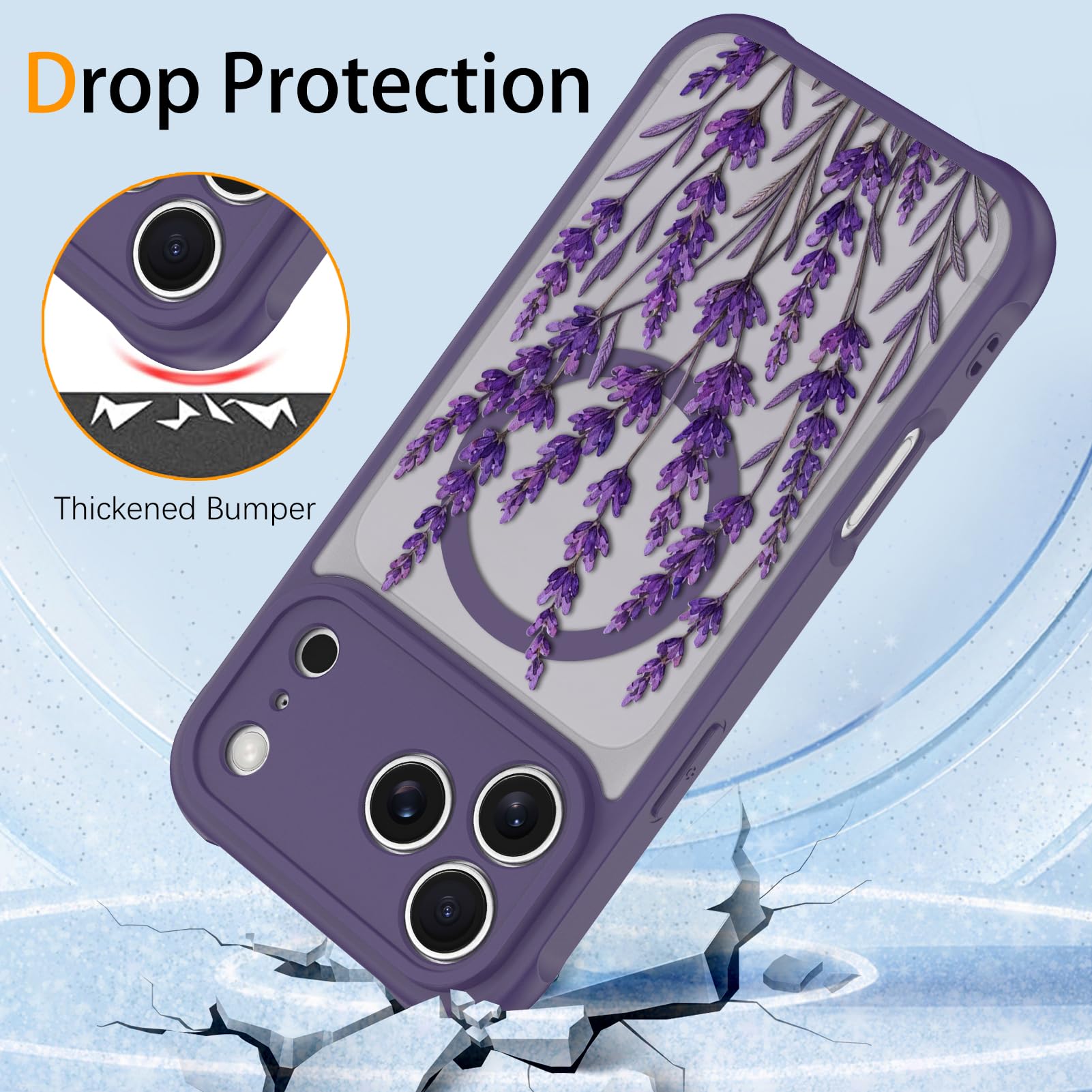 Coque magnétique conçue pour iPhone 17 Pro, motif floral violet