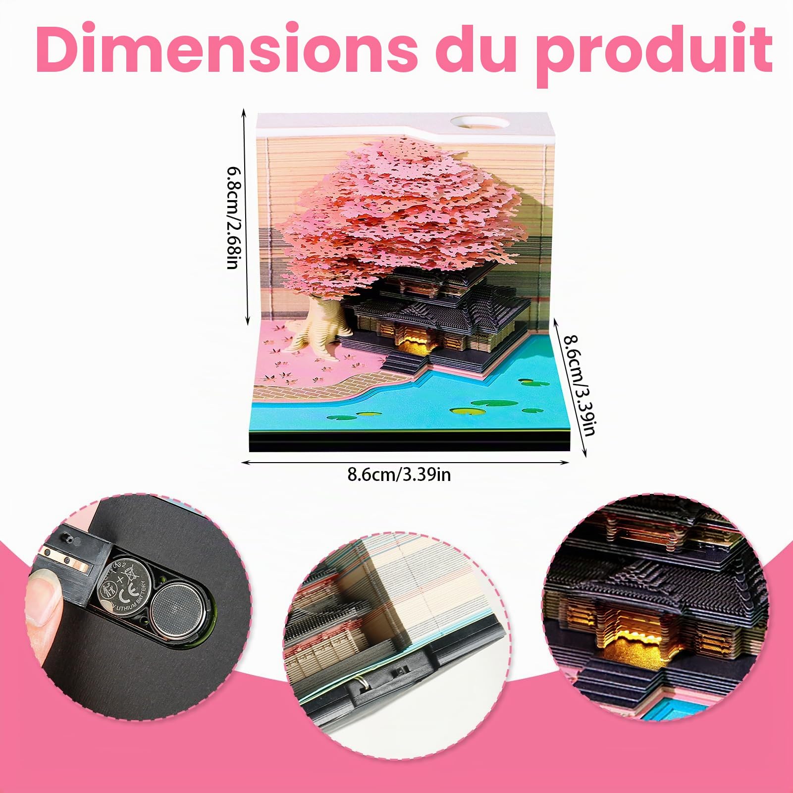 Calendrier 3D 2026 Détachable, Calendrier De Bureau Avec Lumières LED, Bloc-Notes Avec Porte-Stylo, Notes Autocollantes Pour Calendrier, Cadeau Créatif Pour Noël, Décoration d'Intérieur