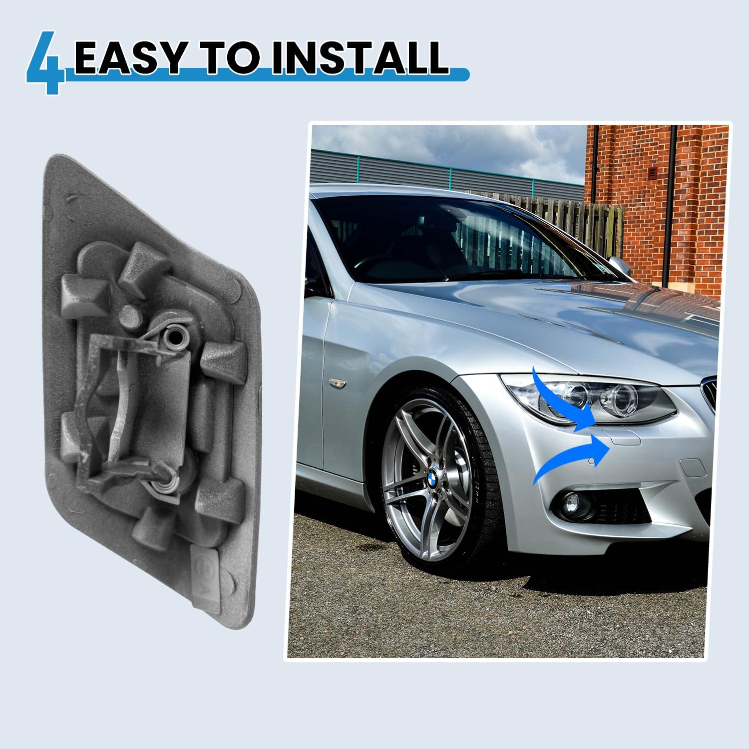 Front Bumper Headlight Washer Nozzle Cover Cap Painted for BMW E92 E93 328i 335I 335IS Coupe Convertible 2011-2013 61677253393 61677253394 (Black Painted Right Passenger Side)