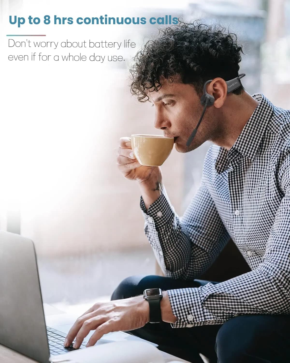 Bone Conduction Bluetooth Headphones with ENC Boom Mic Wireless Computer Headsets with Mic Noise Canceling Open Ear 8H Playtime Multi-Device Pairing for Sports Work Driving Study - Image 6