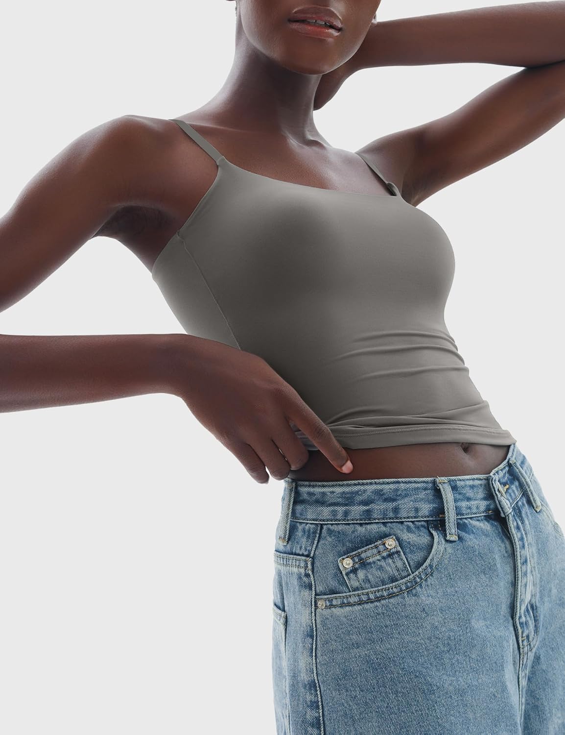 PUMIEY Women's Square Neck Tank Top Adjustable Spaghetti Straps Sleeveless Basic Tops Sharp Collection - Image 3