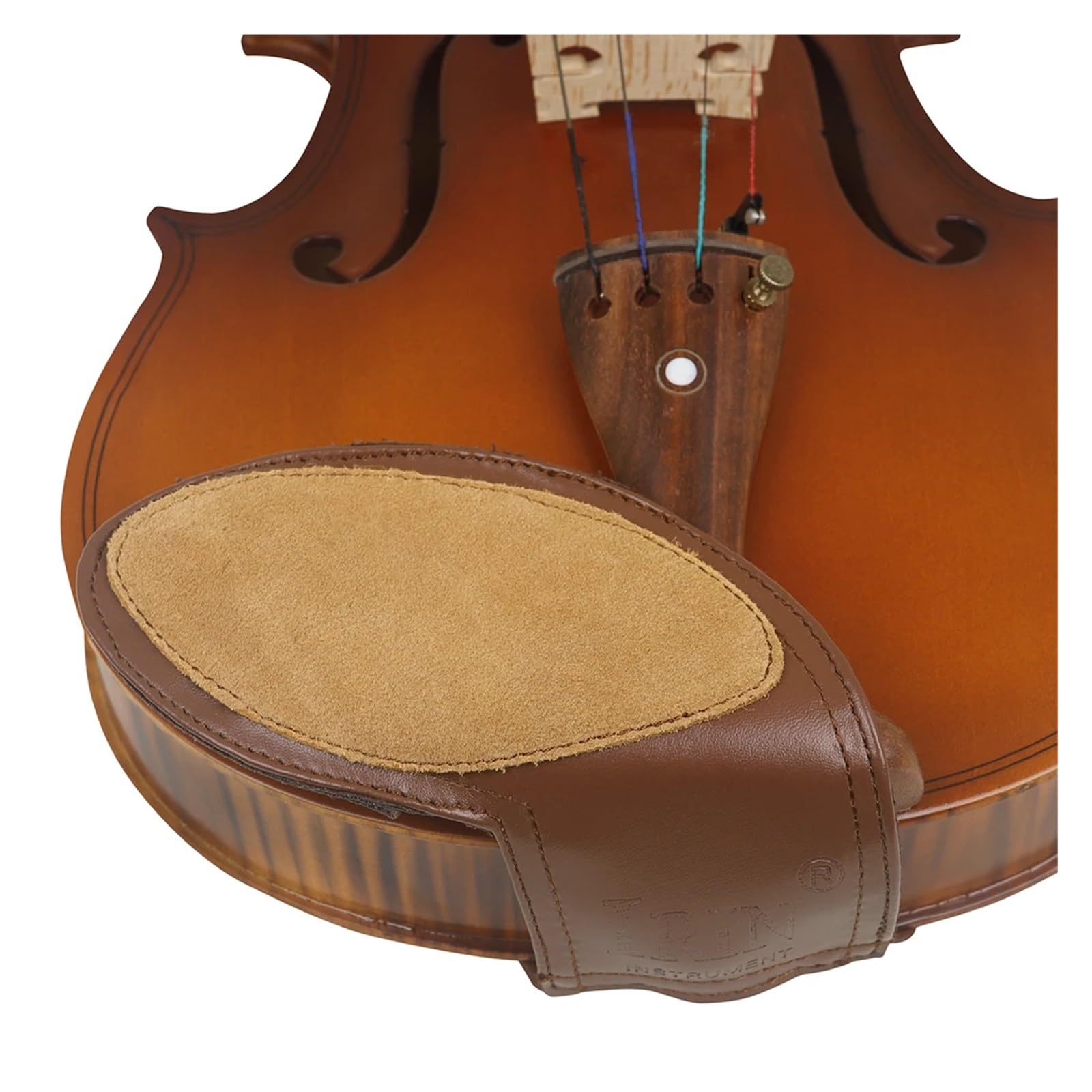 Mentonera para violín Almohadilla de descanso for la barbilla violín hombreras cuero suave for 4/4 3/4 /1/2 1/4 1/8 1/16 accesorios instrumento cuerda(Brown 1-2 1-4)