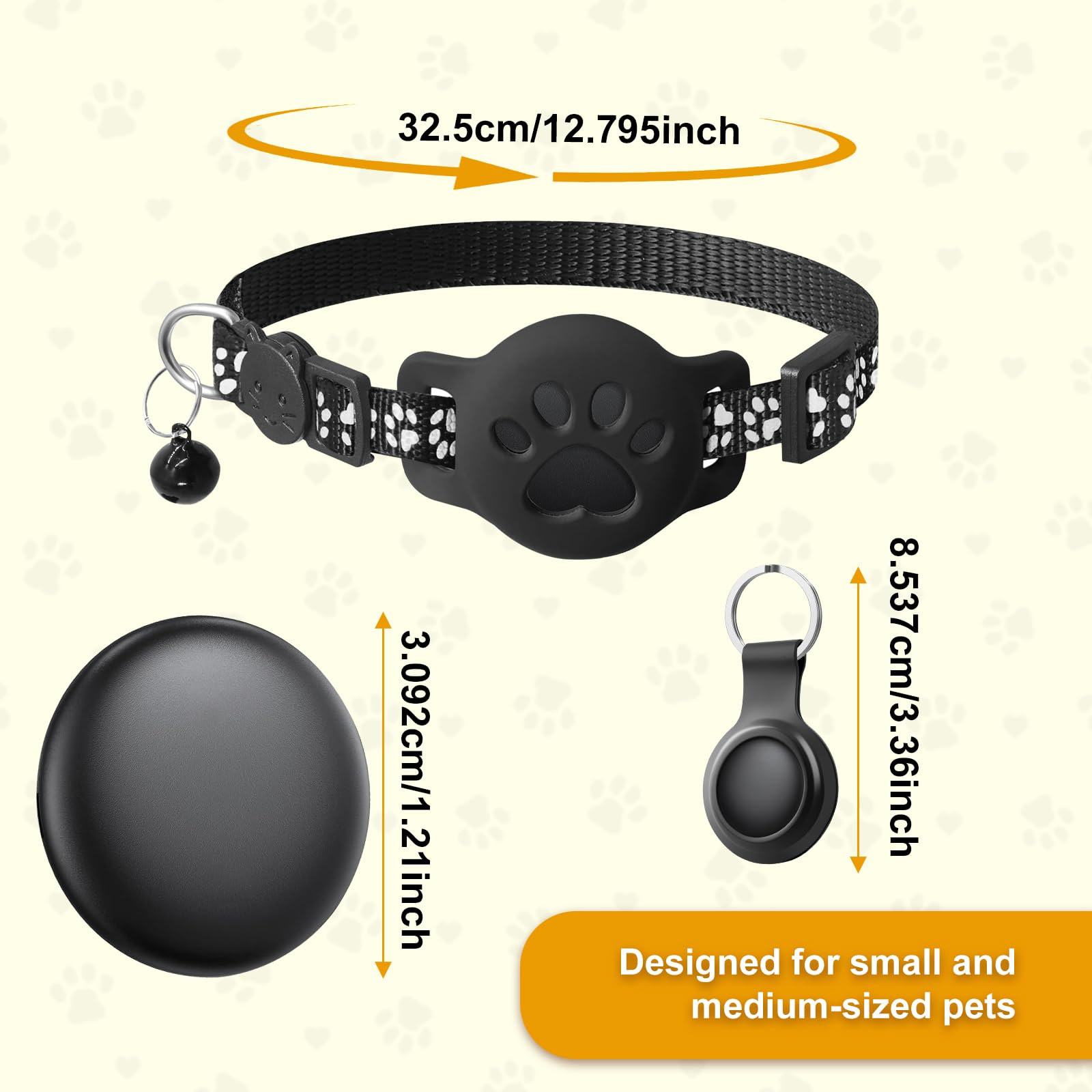 GPS Tracker Katze Halsband Kompatibel mit iOS ＆ Android, Mini GPS Tracker für Katze Hund Arbeite mit App Find Tag, Ohne ABO, Globale Abdeckung Ortungsgerät, Gepäckortung, Wasserdicht