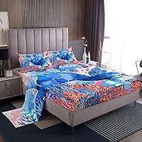 Vista 1 de jejeloiu Sea Turtle Sheet Set Ocean Creature Themed Sheets with Deep Pocket Fitted Sheet Sea Underwater World Bed Sheets Set Bed Reptile Tortoise
