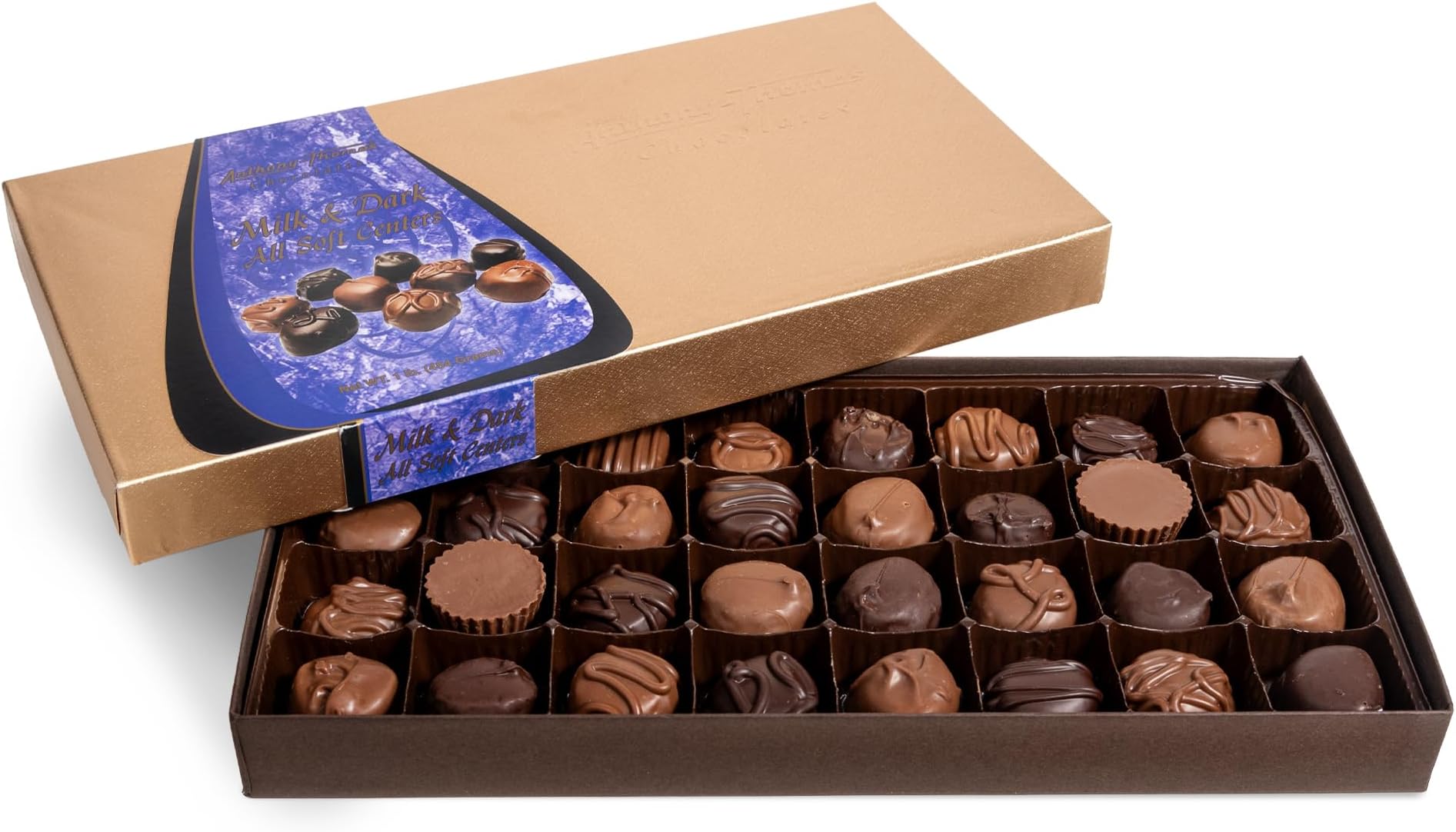 Anthony Thomas, Soft Centers Assortment Chocolate Gift Box, Milk and Dark Chocolate Assortment (32 Count, Milk and Dark Chocolate)