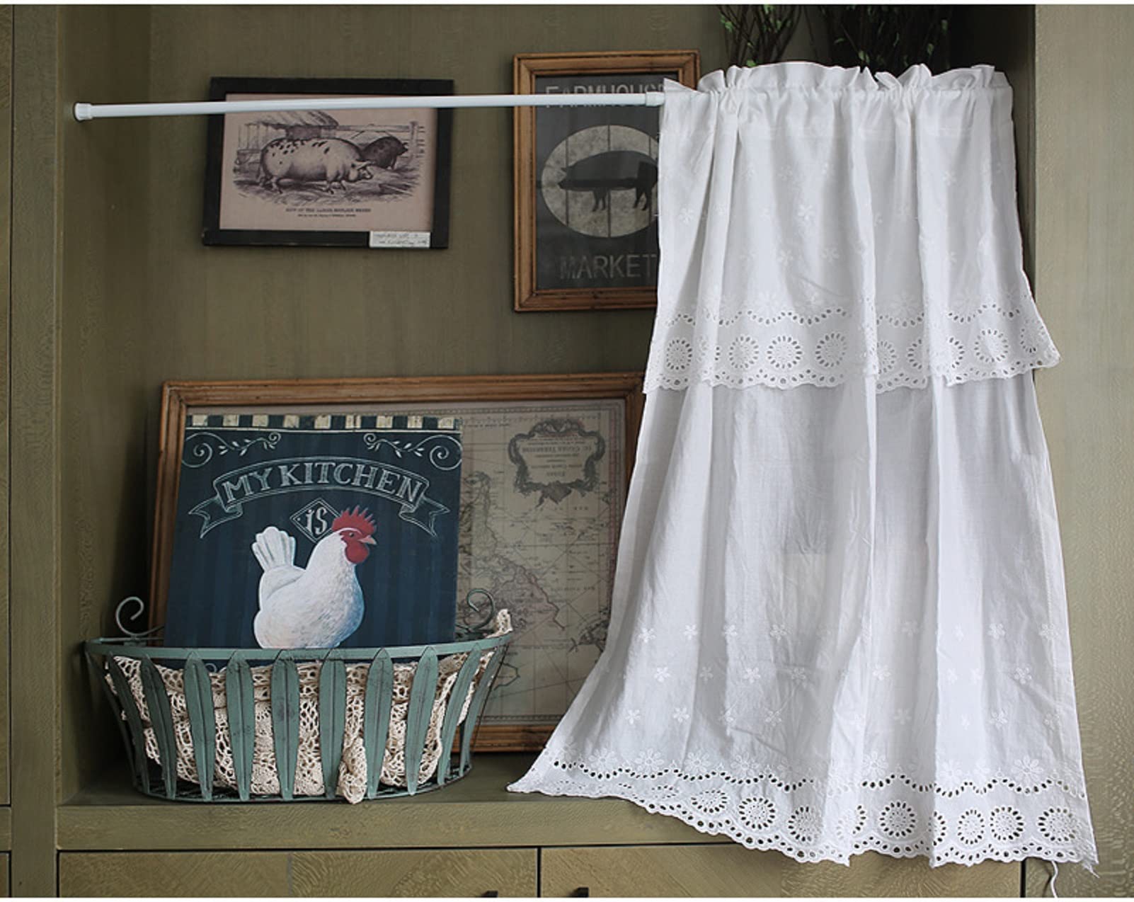Rideau brise-bise cuisine occultant vis-à-vis pour placard blanc 130x93
