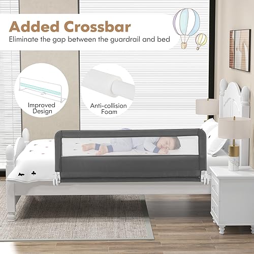 Vista 14 de Costzon Riel de cama para niños pequeños, 2 protectores de cama de seguridad extra largos con correas para cuna convertible, cama individual, doble