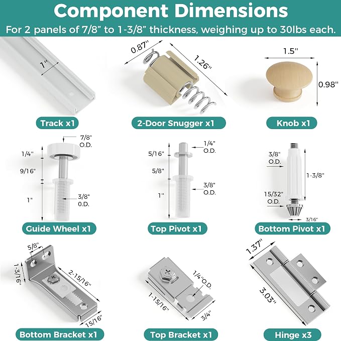Kit completo de herrajes para puertas bi-fold de 30 pulgadas miniatura 2