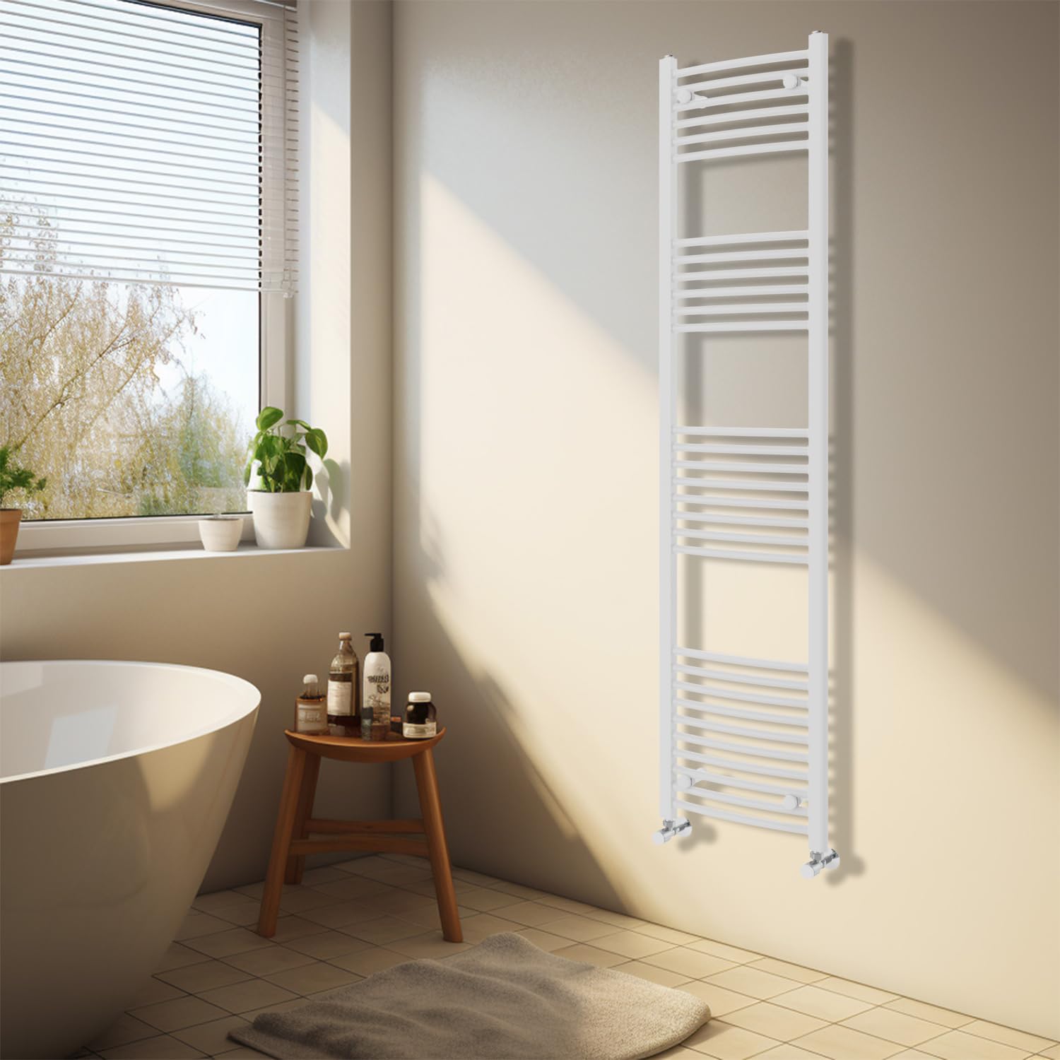NRG White Heated Towel Rail Curved Designer Bathroom Radiator - 1800×400mm