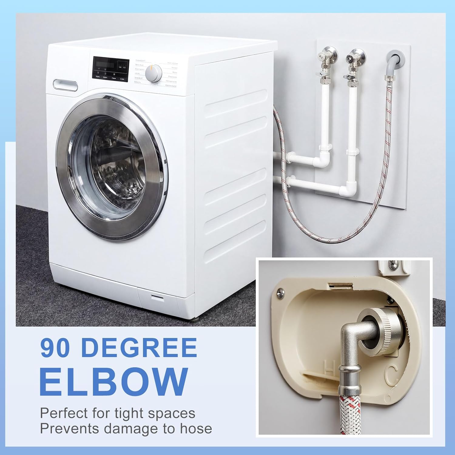 Sosation 25ft Washing Machine Hoses (2 Pack) with 90° Elbow & Straight End for Flexible Installation - Octagon Connections - Burst-proof Braided Stainless Steel Washer Supply Lines - Universal Fit