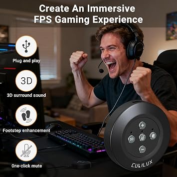 Cubilux USB Gaming Sound Card for Valorant CS2 Apex, [48Khz/24bit] External Sound Card with Virtual 3D Surround, Footstep Amplifier, Mic Mute, Low Latency, Plug & Play for FPS Games on PC and Laptop